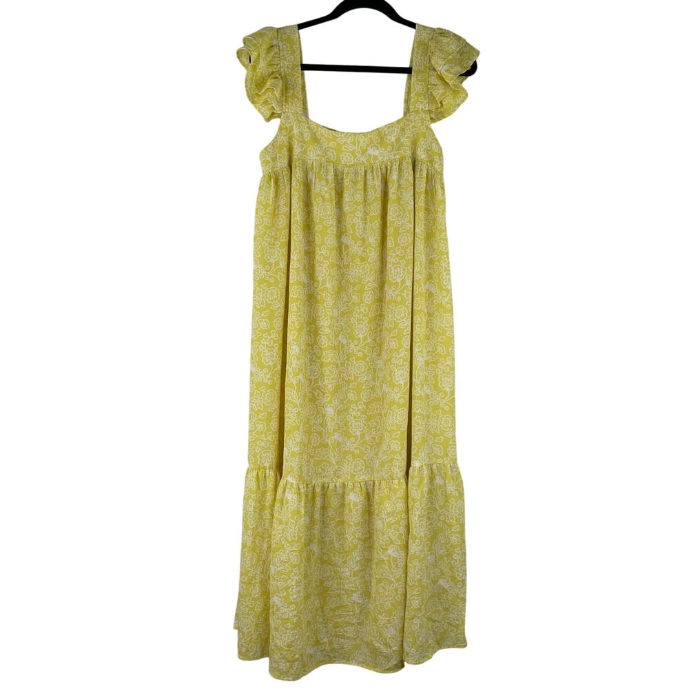 By the River Kaylee Flutter Sleeve Floral Midi Dress Yellow Size Large textured